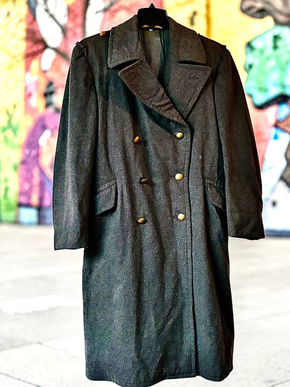 Vintage Military Wool Overcoat Gray Double Breasted Overhoff & Cie Buttons sz M